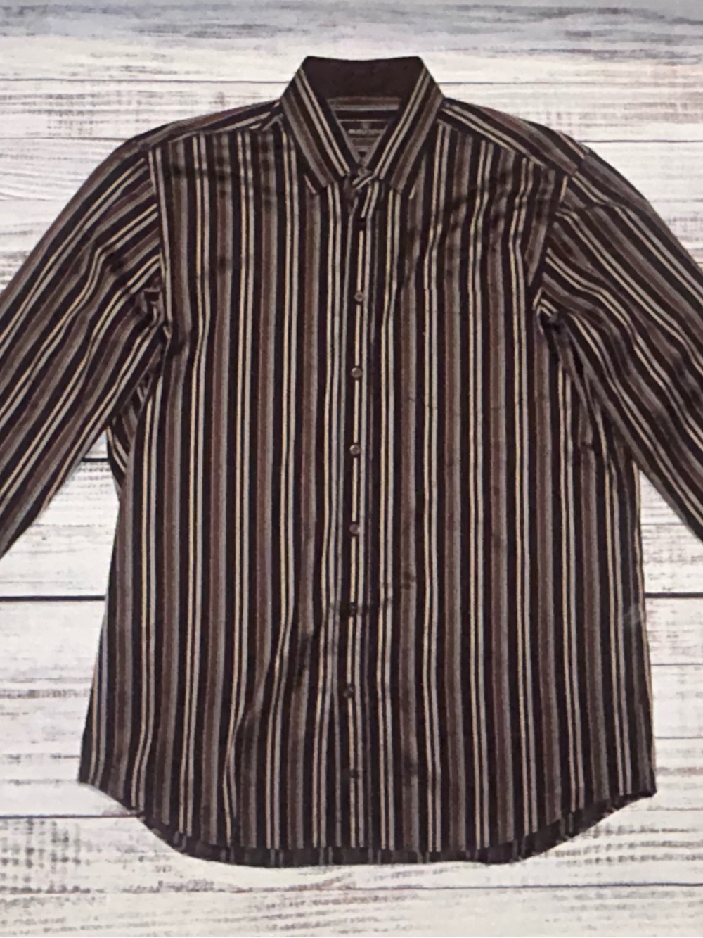 Bugatchi Brown and Black Multi-Striped Button-Down Shirt